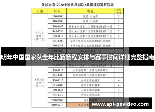 明年中国国家队全年比赛赛程安排与赛事时间详细完整指南